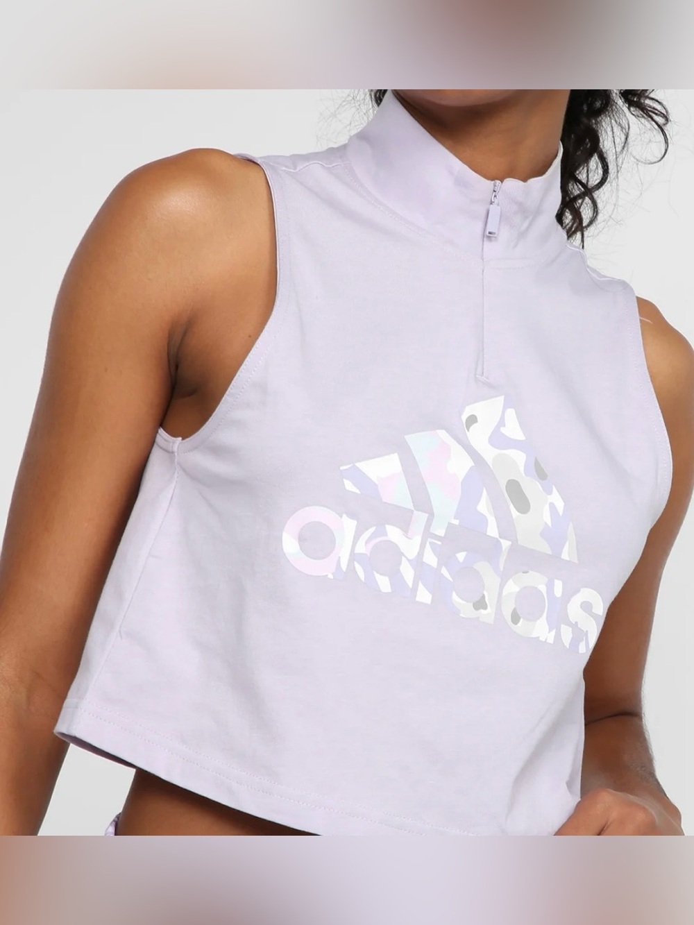 Adidas Crop Zip Collar Athletic Tank Light Purple M